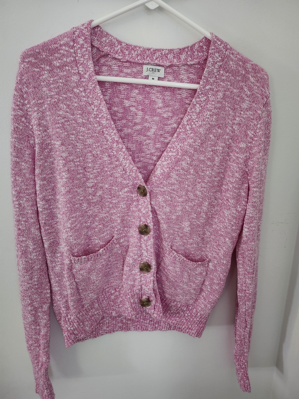 J.Crew Pink Marled V-Neck Button Cardigan